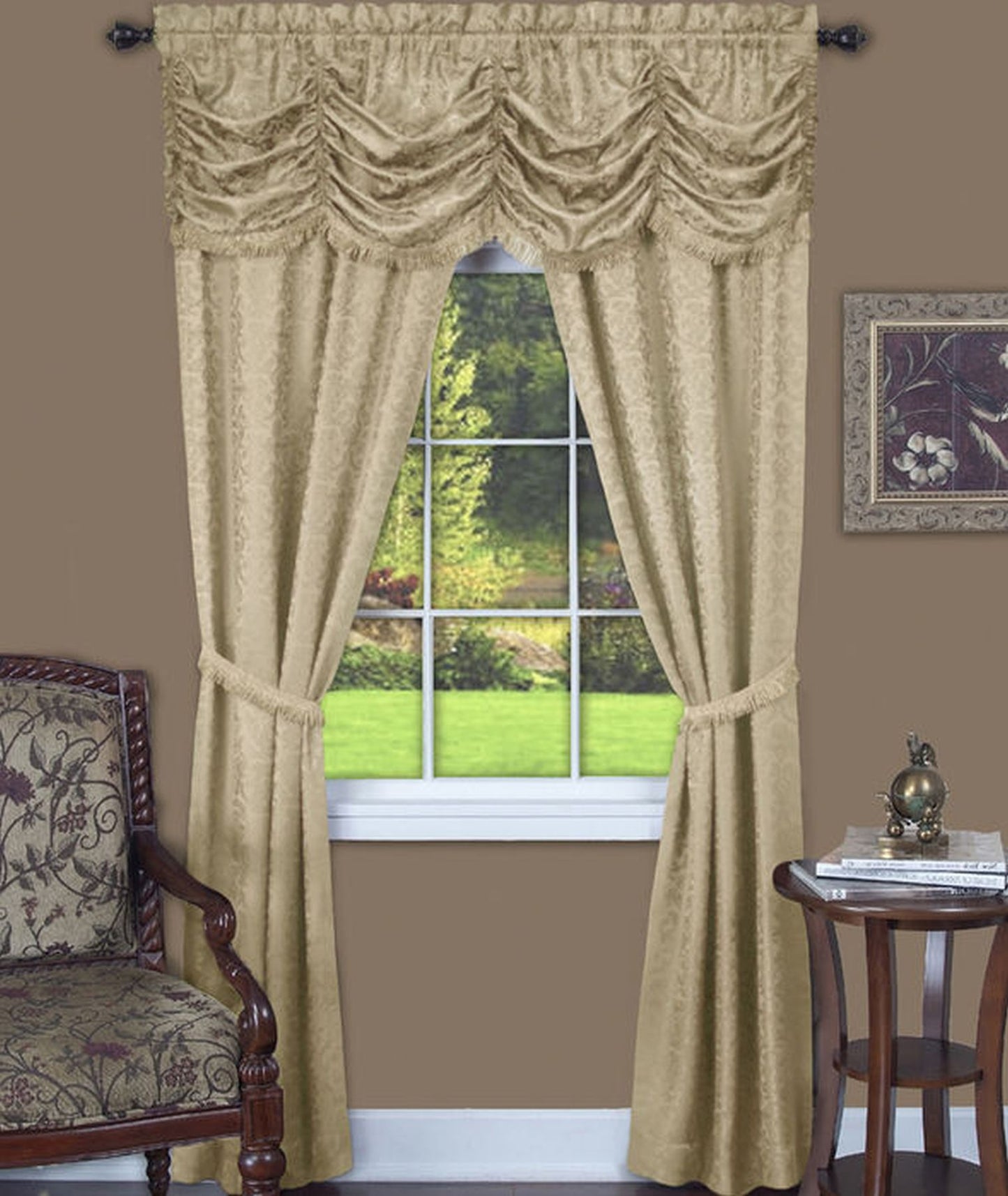 Traditional Elegance Harmony 5 Piece Window Curtain Set - 55x63 - Tan