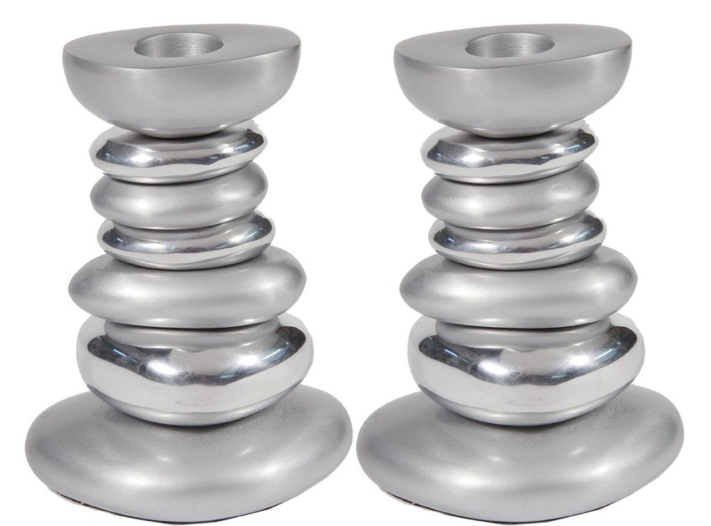 Ben and Jonah Sabbath/Shabbos Metal Candlesticks - Anodized Aluminum Stone Tower Candlesticks - Silver - 4.5" x 2.5" x 3.3"