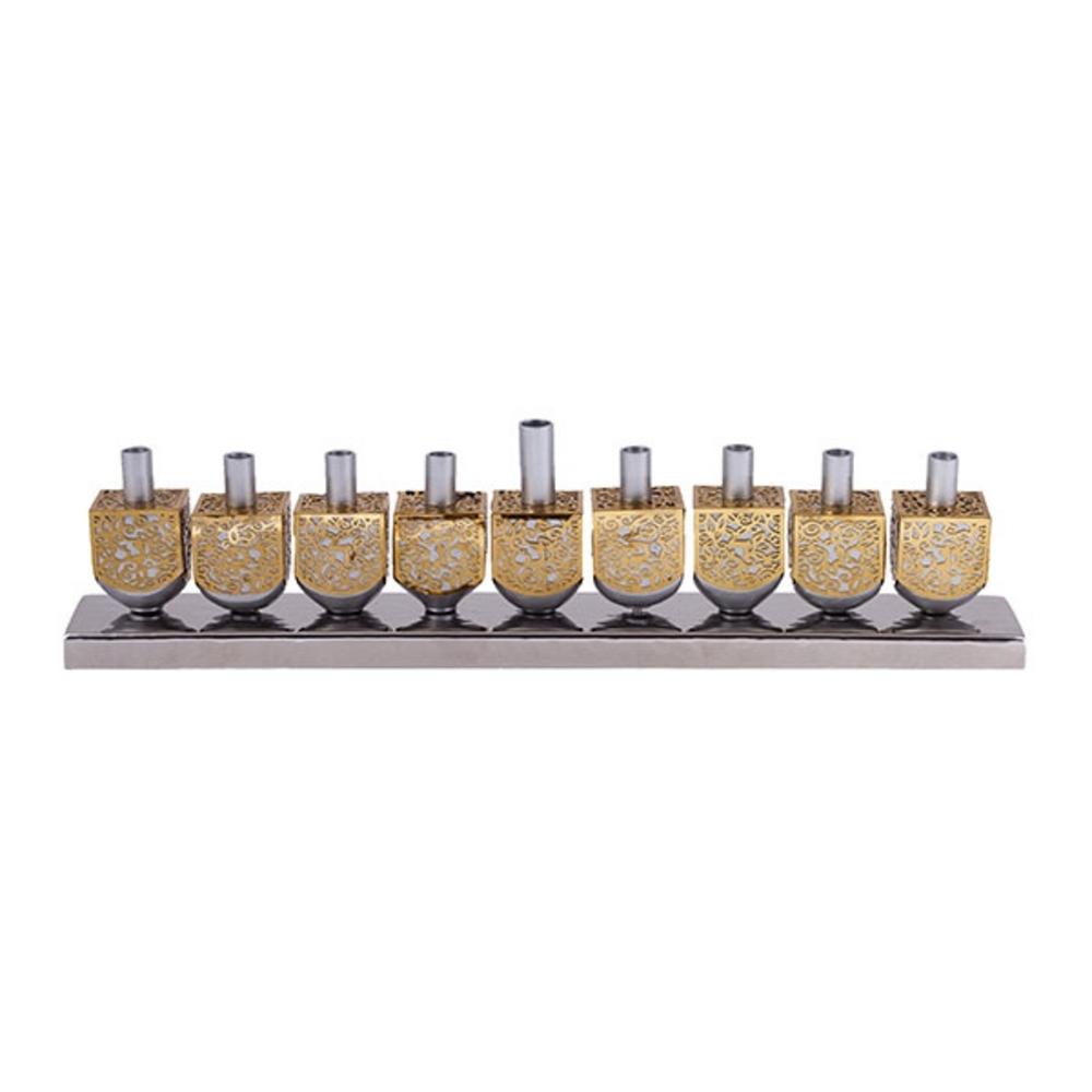Ben&Jonah Chanukah Dreidel Menrorah - Gold/Silver - 13" x 3" x 2"