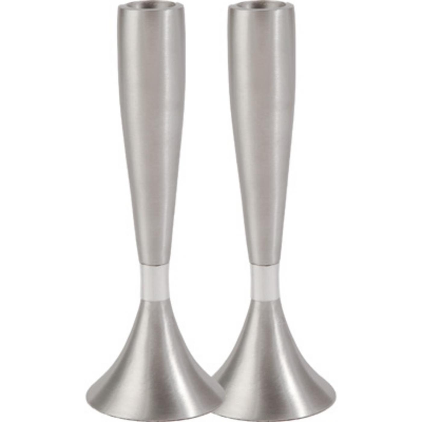 Ben and Jonah Sabbath/Shabbos Metal Candlesticks -Anodized Aluminum - Silver - 6.5" x 2.3"