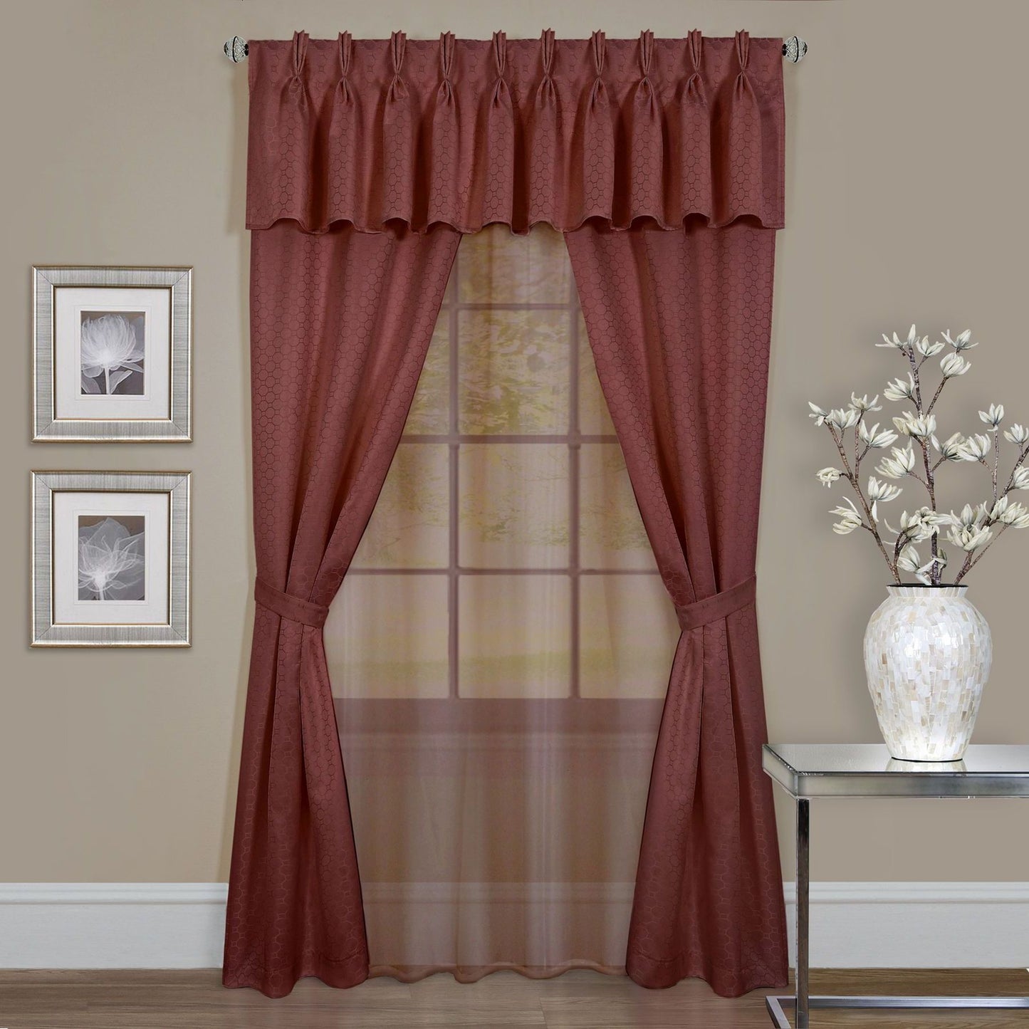 Traditional Elegance Lorraine 6 Pc Window Curtain Set - 55x63 - Marsala