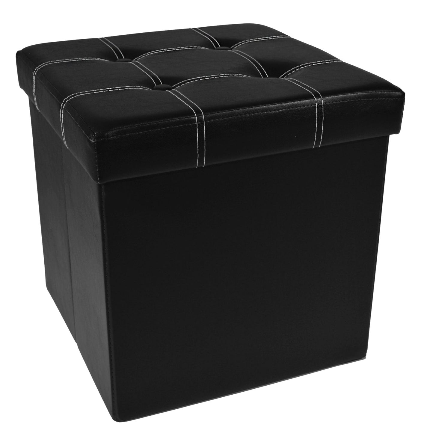 Traditional Elegance Collapsible Tufted Storage Ottoman - Black Faux Leather 15x15x15