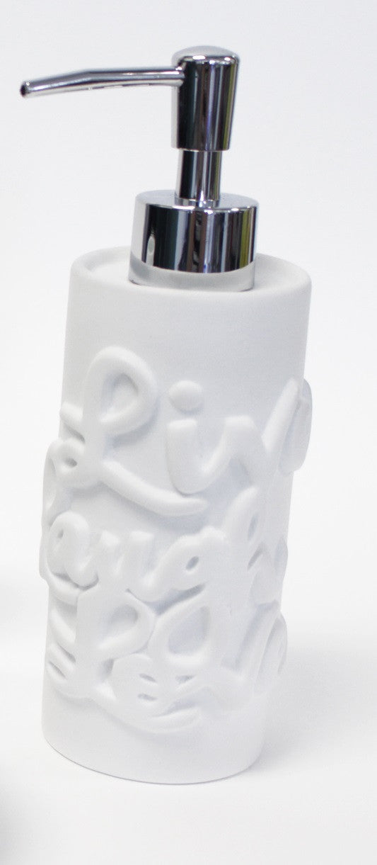 Royal Bath Live Laugh Love Resin Lotion Dispenser / Soap Pump (8"H x 2.5"Dia)