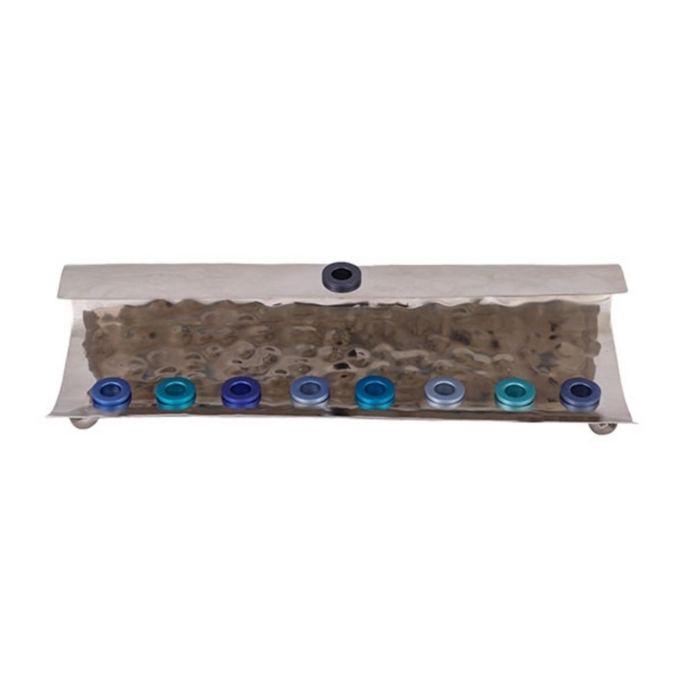 Ben&Jonah Chanukah Menrorah - Wave - Hammer Work - Blue - 11" x 4.5" x 2"