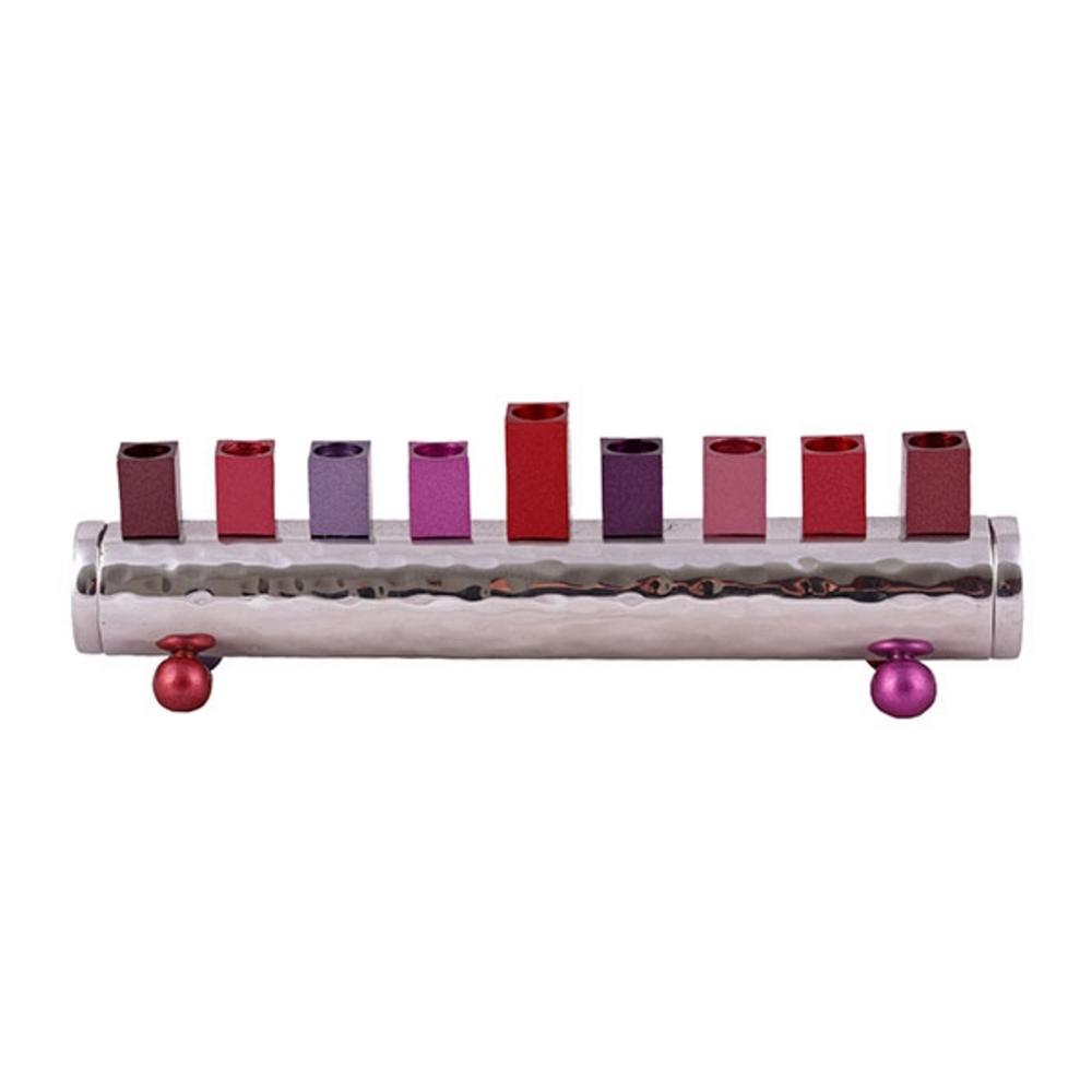 Ben&Jonah Chanukah Menrorah - Round Strip - Small - Maroon - 7.5" x 2.5" x 1.5"