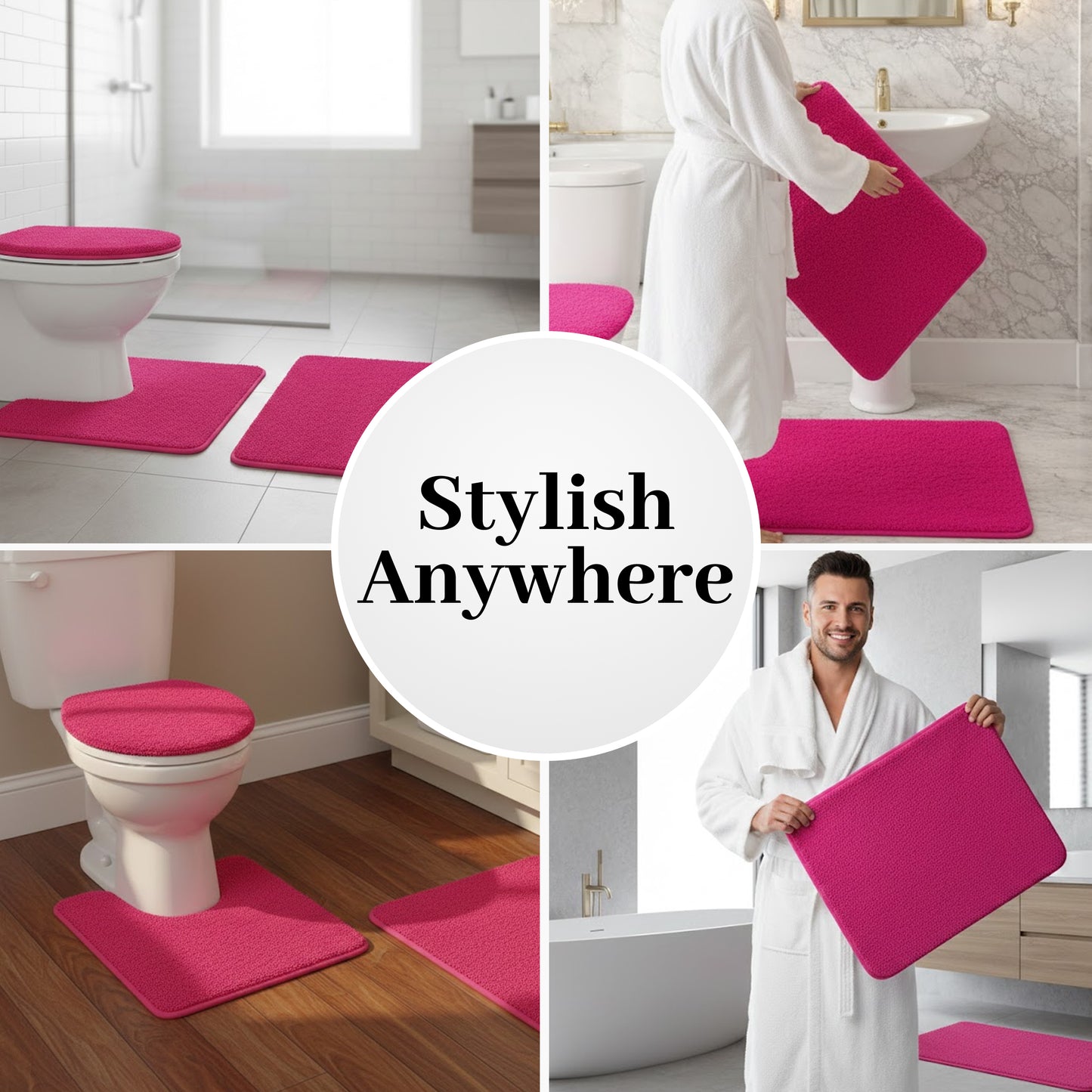 Soft Comfort Plush 3-Piece Bath Rug Set with Non-Skid Backing