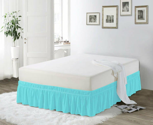 EasyWrap Aqua Elastic Ruffled Bed Skirt with 16" Drop - Queen/King