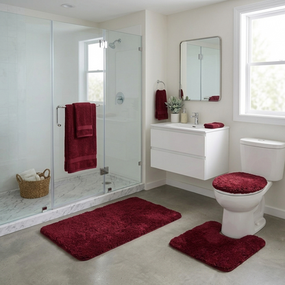 3-Piece Bathroom Rug Set, Soft Microfiber Bath Mat, Contour Rug & Toilet Lid Cover with Non-Slip Backing, Absorbent & Plush