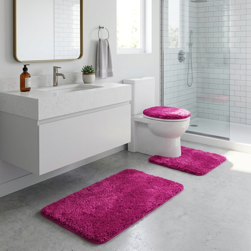 3-Piece Bathroom Rug Set, Soft Microfiber Bath Mat, Contour Rug & Toilet Lid Cover with Non-Slip Backing, Absorbent & Plush
