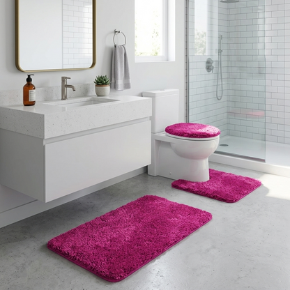 3-Piece Bathroom Rug Set, Soft Microfiber Bath Mat, Contour Rug & Toilet Lid Cover with Non-Slip Backing, Absorbent & Plush