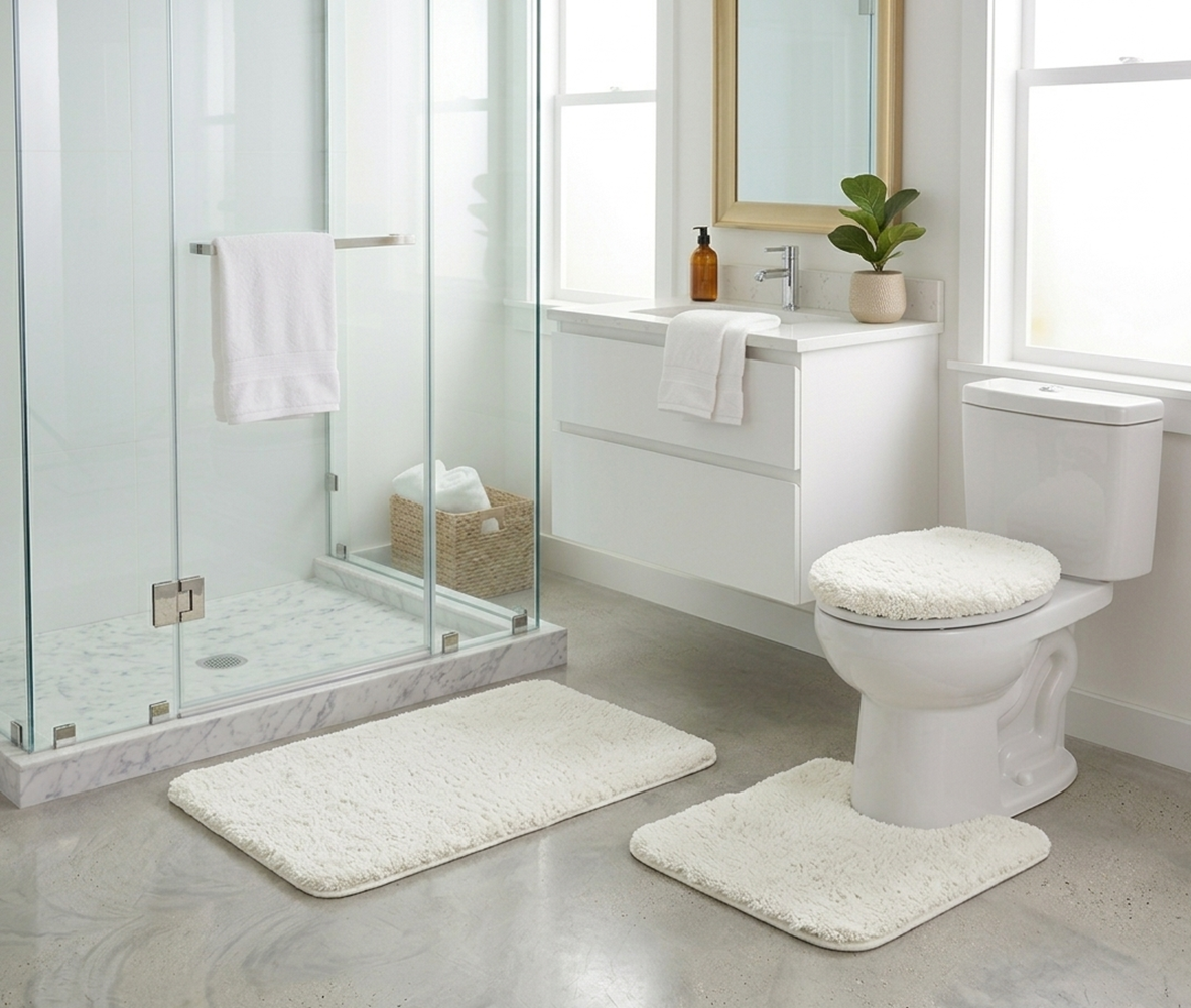 3-Piece Bathroom Rug Set, Soft Microfiber Bath Mat, Contour Rug & Toilet Lid Cover with Non-Slip Backing, Absorbent & Plush