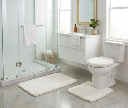 3-Piece Bathroom Rug Set, Soft Microfiber Bath Mat, Contour Rug & Toilet Lid Cover with Non-Slip Backing, Absorbent & Plush