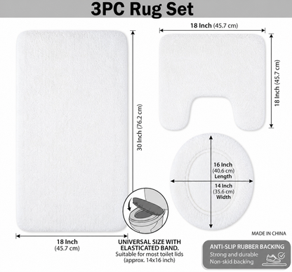 3-Piece Bathroom Rug Set, Soft Microfiber Bath Mat, Contour Rug & Toilet Lid Cover with Non-Slip Backing, Absorbent & Plush