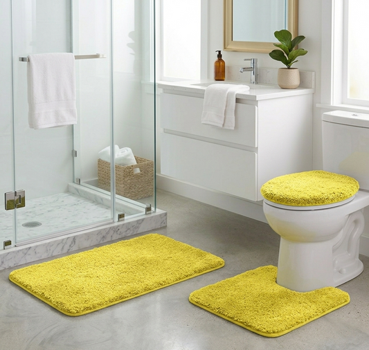 3-Piece Bathroom Rug Set, Soft Microfiber Bath Mat, Contour Rug & Toilet Lid Cover with Non-Slip Backing, Absorbent & Plush