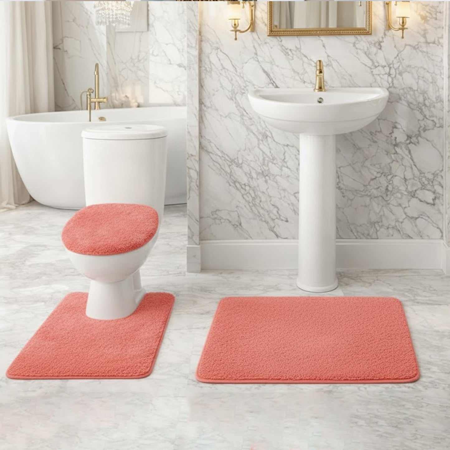 Soft Comfort Plush 3-Piece Bath Rug Set with Non-Skid Backing