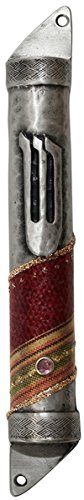 Ultimate Judaica Mezuzah Case Pewter 10cm Maroon