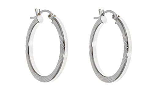 Ladies' Sterling Silver 925 Track Design 35mm Hoop Earrings