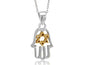 Silver Hamsa with Gold Tone Star of David on 16 inch  Link Chain
