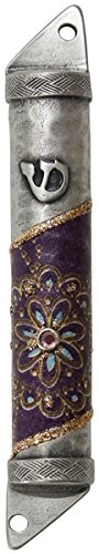 Ultimate Judaica Mezuzah Case Pewter 8cm Purple