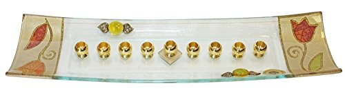 Lamp Lighters Ultimate Judaica Menorah Glass Boat Design - Colorful Tulip - 16 inch W X 4 inch D X 1 inch H