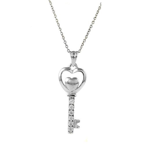 Ben and Jonah 925 Sterling Silver Heart Key Pendant with Stones and 18 inch  Chain