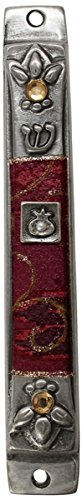 Ultimate Judaica Mezuzah Case Pewter 10cm Maroon