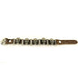 Leather and Stainless Steel Skulls Biker Bracelet with Buckle Lock Brown