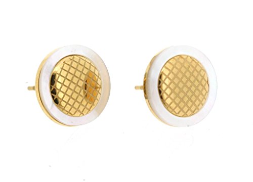 Ben and Jonah Stainless Steel and Gold Plated Stud Earring with Mother of Pearl Border and Inner Honeycomb Design