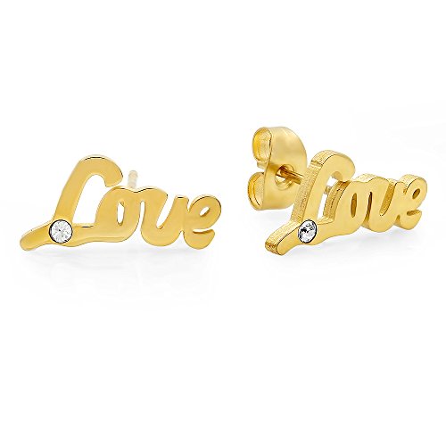 Swarovski Elements Lady's 18K Gold Plated Stainless Steel  inch Love inch  Stud Earring