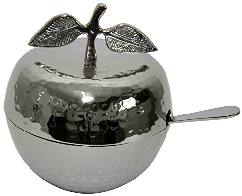 L'Shanah Tovah Happy&Healthy Honey Dish Nickel Hammered 5 inch H With Glass Insert