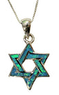 Silver & Opal Star Of David Necklace - Chain 18 inch  Pendant 3/4 inch  H 5/8 inch  W