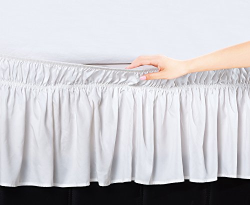EasyWrap White Elastic Ruffled Bed Skirt with 16 inch  Drop - Twin/Full