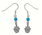 Silver Hamsa Swirl Amulet Earrings With Turquoise 5/16 inch  W X 7/16 inch  H