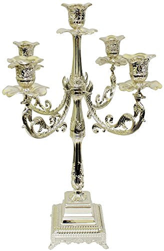 Ultimate Judaica Silver Plated Candelabra5 Branch - 20 inch H