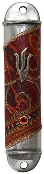 Ultimate Judaica Mezuzah Case Pewter 8cm Maroon