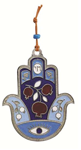 Ultimate Judaica Metal Hamsa Lg Pomegranate Design Blue - 4 1/2 inch  H X 3 1/2 inch  W