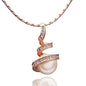 Lady's Brass Rose Gold Plated Stairway to Heaven Pendant Necklace with Clear Swarovski Elements Stones and Faux Pearl (45cm + 5cm Extension)
