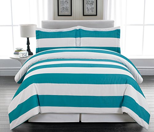 Park Avenue Collection Delia Stripe Printed Full/Queen Duvet 3Pc Set /Teal