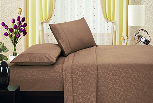 Ben&Jonah Designer Plush King Flower Embossed Sheet Set -Latte/Mocha