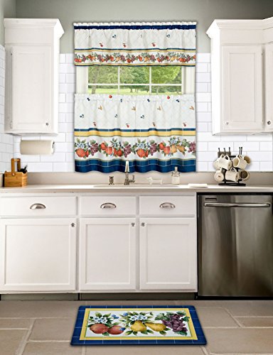 Ben&Jonah Collection Fruity Tiles Tier and Valance Window Curtain Set - 58x36 - Multi