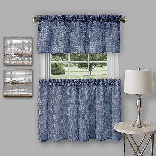 Ben&Jonah Collection Richmond Window Kitchen Curtain Tier Pair and Valance Set - 58 x 36/58x14 - Navy