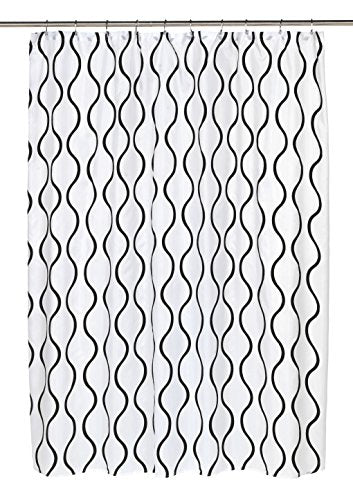 BenandJonah Collection Fabric Shower Curtain 70 x 72 inch  Curvy Lines Geneva Black/White