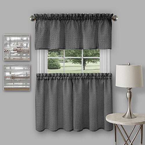 Ben&Jonah Collection Richmond Window Kitchen Curtain Tier Pair and Valance Set - 58 x 24/58x14 - Black
