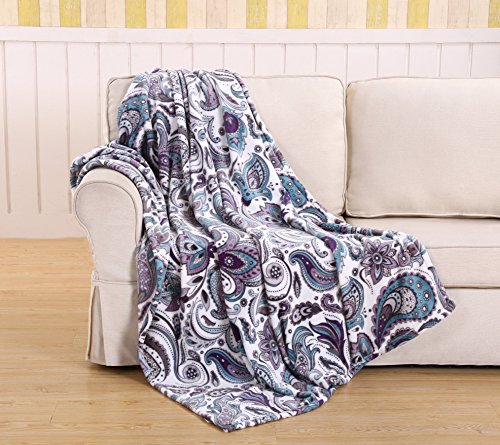 Traditional Elegance Queen Size Microplush Blanket (86 inch  x 86 inch ) -Teal Paisley