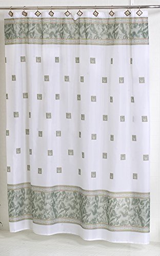BenandJonah Collection Fabric Shower Curtain 70 x 72 inch  Elegant Squares Jade