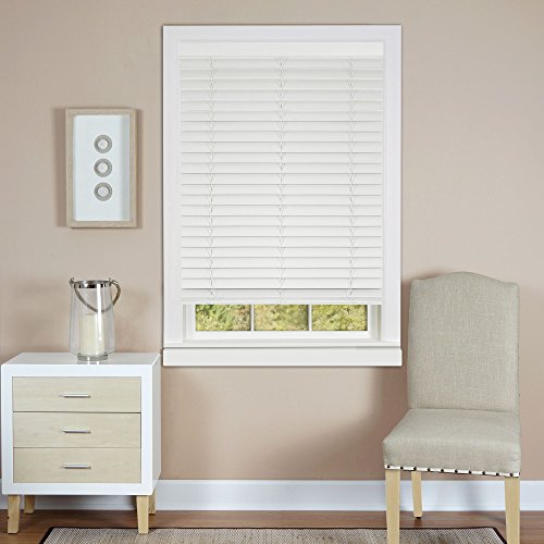 Plantation Collection Set of 2 Cordless Madera Falsa 2-Inch Faux Wood Blinds - White - 30 inch  x 64 inch  (Actual Measurement 29.5 inch  x 64 inch )