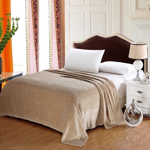 Popular Home Pinstripe Collection Tan King Size Ultra Plush Blanket