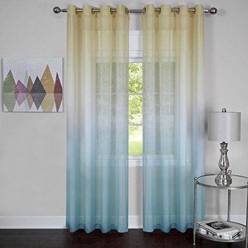 Luck of the Irish Leprechaun Rainbow Ombre Set of 2 Sheer Panels in Blue (50 inch  x 63 inch )