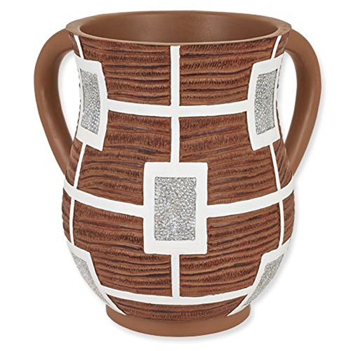 Ultimate Judaica Contemporary Design Brown with Silver Sparkle Resin Wash Cup (Netilat Yadayim) - 6.25 inch  H