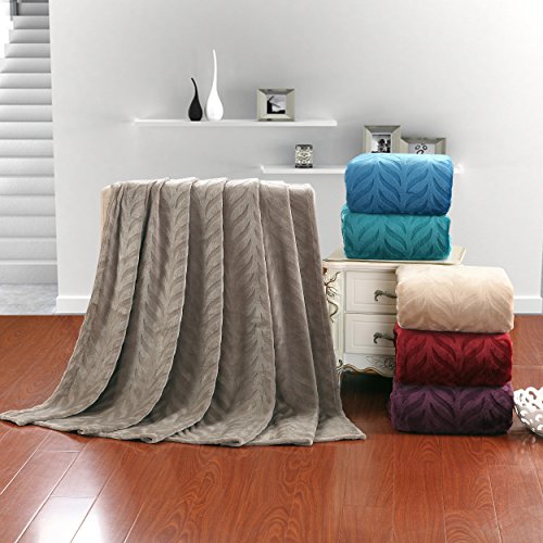 Ben&Jonah Designer Plush Queen (86 inch  x 86 inch ) Leaf Etched Jacquard Blanket - Red